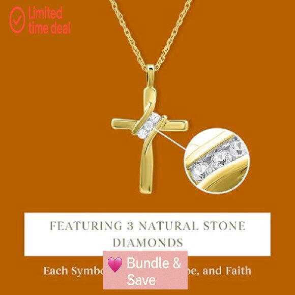 10K Gold Diamond Cross Pendant Necklace 18 Inch Chain - Picture 6 of 8